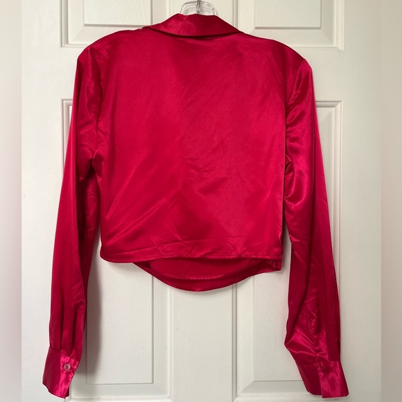 NWT Rachel Zoe Hot Pink Satin Drape Blouse M - Picture 7 of 12